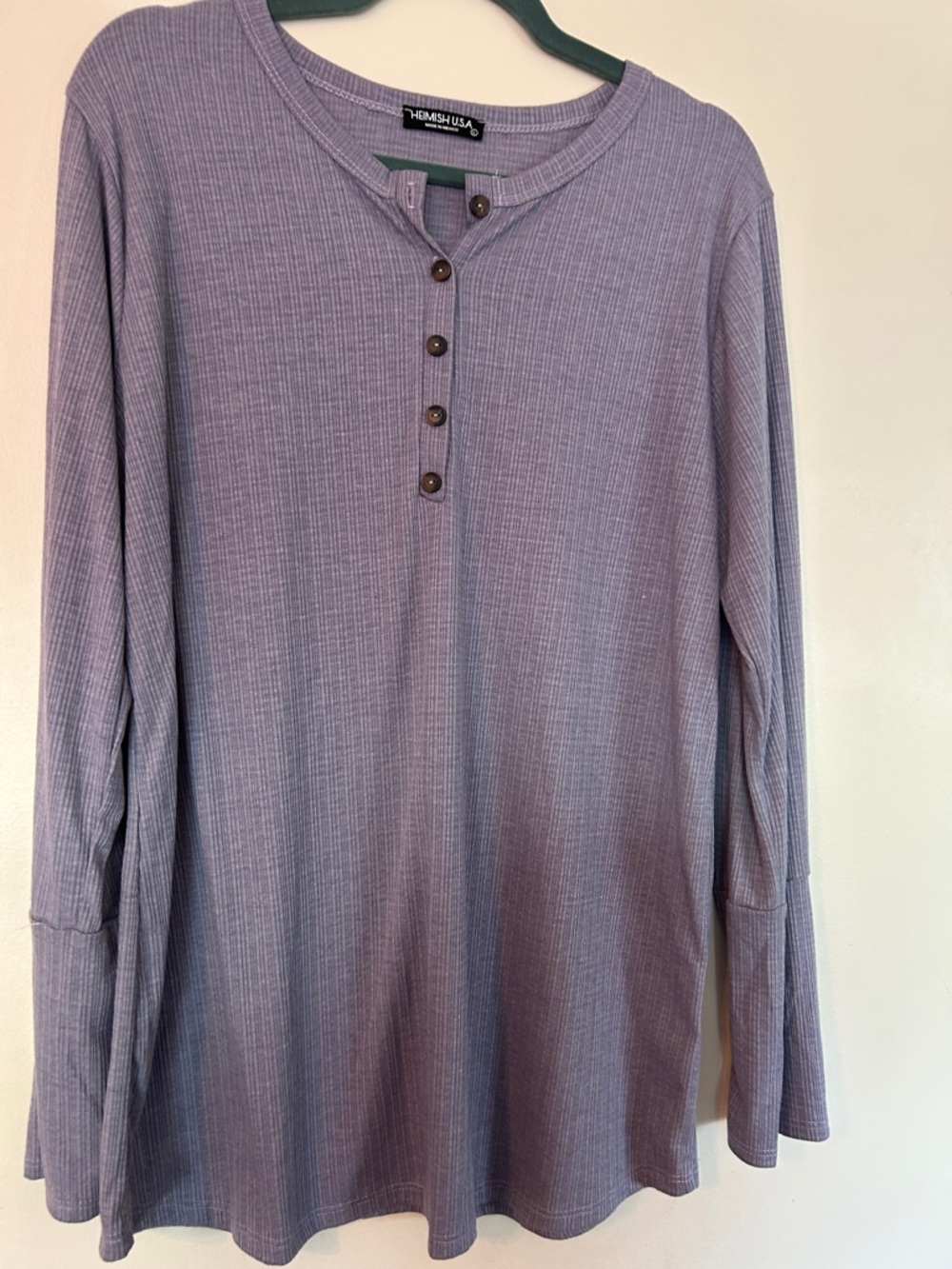 HEIMISH USA Men's Lavender Ribbed Henley Long-Sleeve Shirt